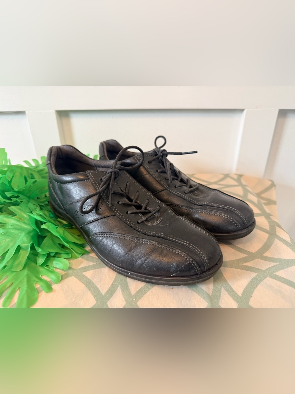 ECCO Sky Tie Lace Up Flats Black Leather Comfort Shoes